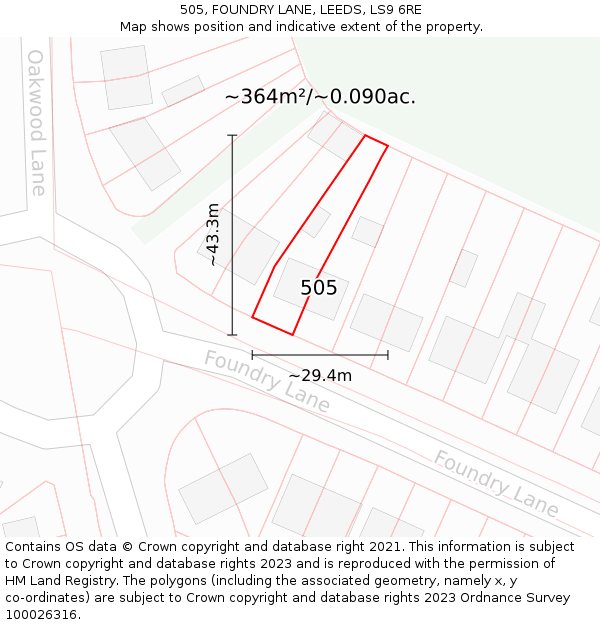 505, FOUNDRY LANE, LEEDS, LS9 6RE: Plot and title map