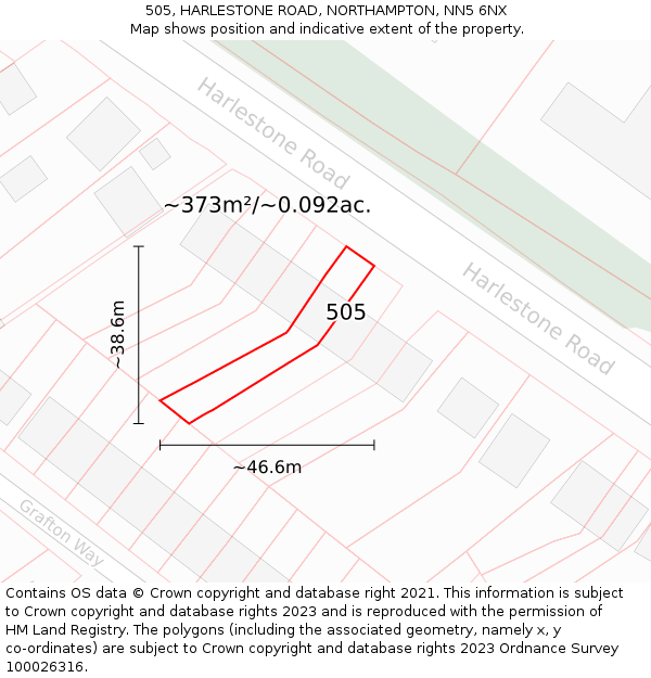 505, HARLESTONE ROAD, NORTHAMPTON, NN5 6NX: Plot and title map