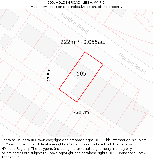 505, HOLDEN ROAD, LEIGH, WN7 2JJ: Plot and title map