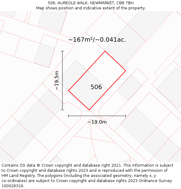 506, AUREOLE WALK, NEWMARKET, CB8 7BH: Plot and title map