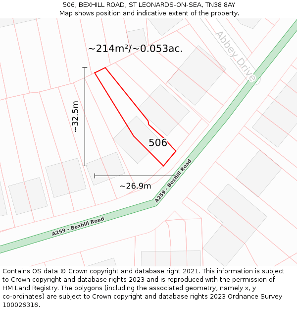 506, BEXHILL ROAD, ST LEONARDS-ON-SEA, TN38 8AY: Plot and title map