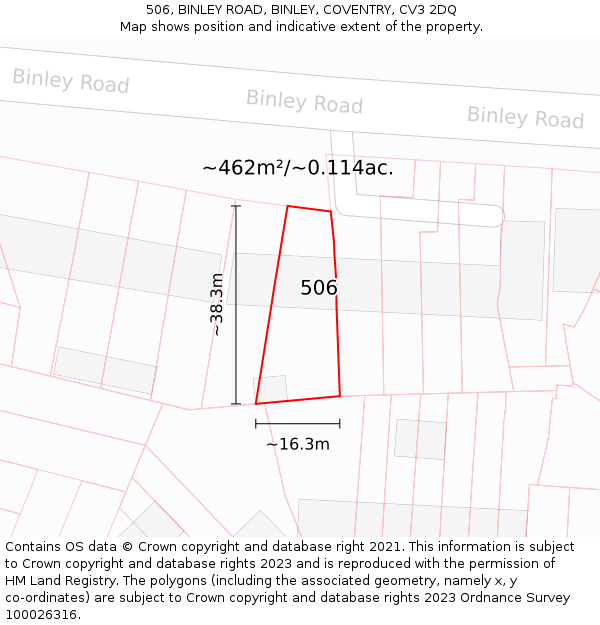 506, BINLEY ROAD, BINLEY, COVENTRY, CV3 2DQ: Plot and title map