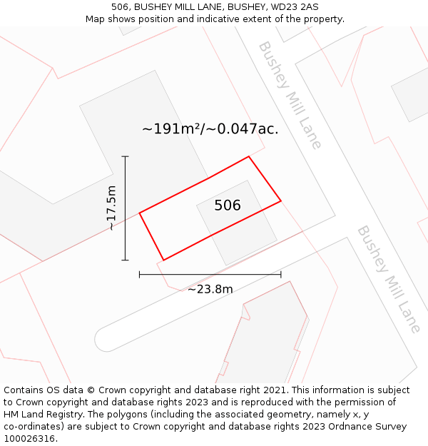 506, BUSHEY MILL LANE, BUSHEY, WD23 2AS: Plot and title map