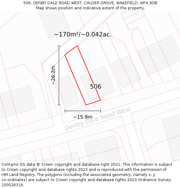 506, DENBY DALE ROAD WEST, CALDER GROVE, WAKEFIELD, WF4 3DB: Plot and title map