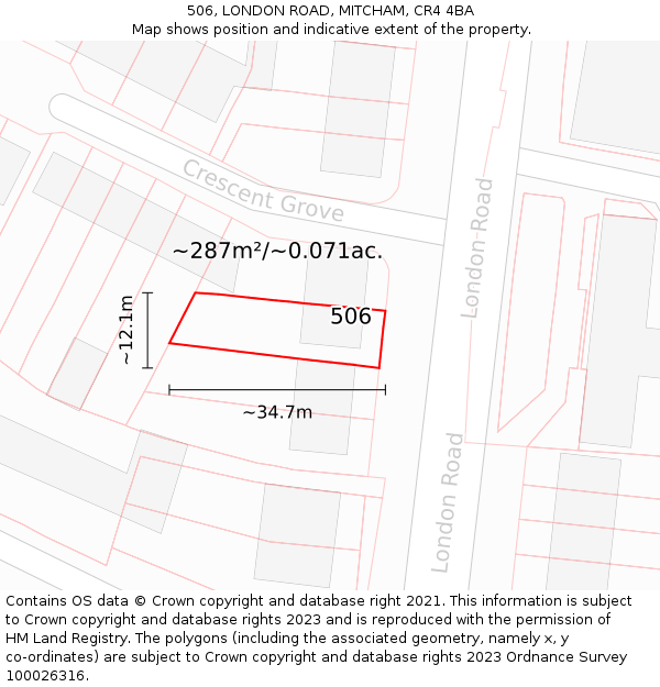 506, LONDON ROAD, MITCHAM, CR4 4BA: Plot and title map