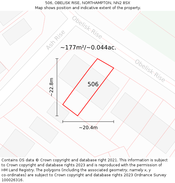 506, OBELISK RISE, NORTHAMPTON, NN2 8SX: Plot and title map