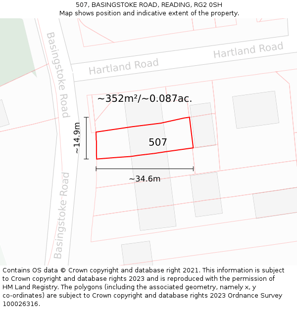 507, BASINGSTOKE ROAD, READING, RG2 0SH: Plot and title map