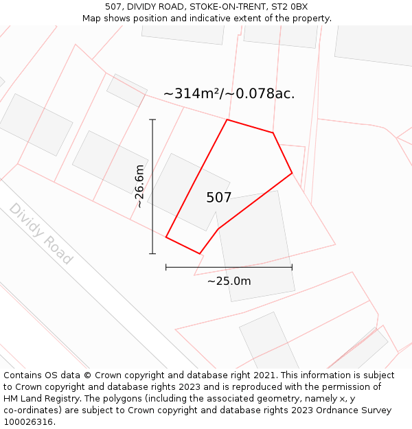 507, DIVIDY ROAD, STOKE-ON-TRENT, ST2 0BX: Plot and title map
