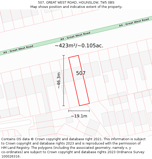 507, GREAT WEST ROAD, HOUNSLOW, TW5 0BS: Plot and title map