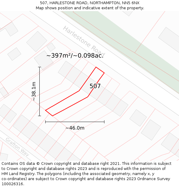 507, HARLESTONE ROAD, NORTHAMPTON, NN5 6NX: Plot and title map