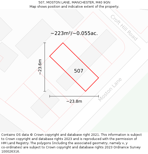 507, MOSTON LANE, MANCHESTER, M40 9GN: Plot and title map