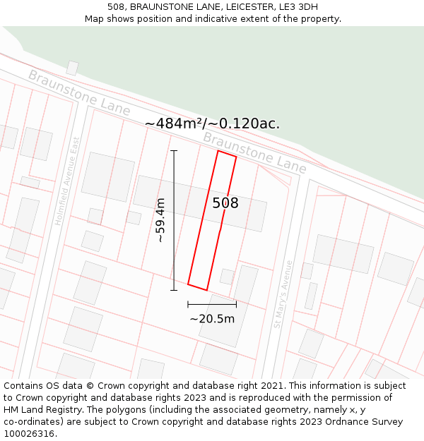 508, BRAUNSTONE LANE, LEICESTER, LE3 3DH: Plot and title map