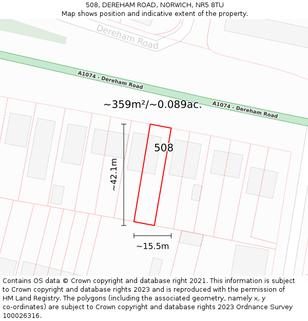 508, DEREHAM ROAD, NORWICH, NR5 8TU: Plot and title map