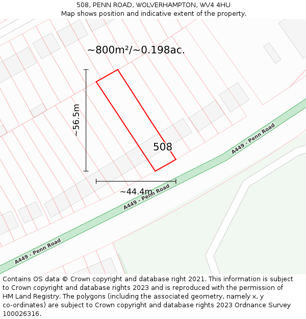 508, PENN ROAD, WOLVERHAMPTON, WV4 4HU: Plot and title map
