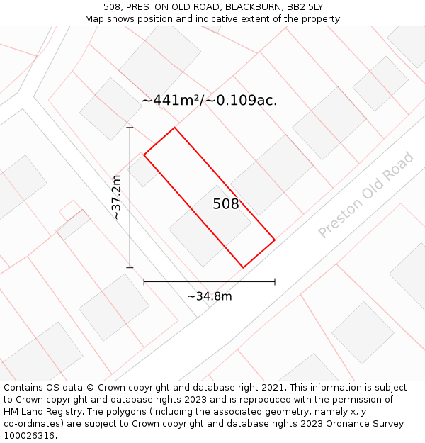 508, PRESTON OLD ROAD, BLACKBURN, BB2 5LY: Plot and title map