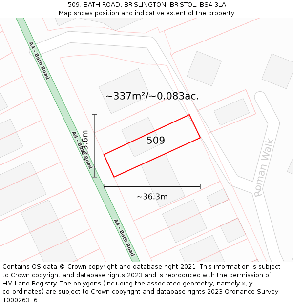 509, BATH ROAD, BRISLINGTON, BRISTOL, BS4 3LA: Plot and title map