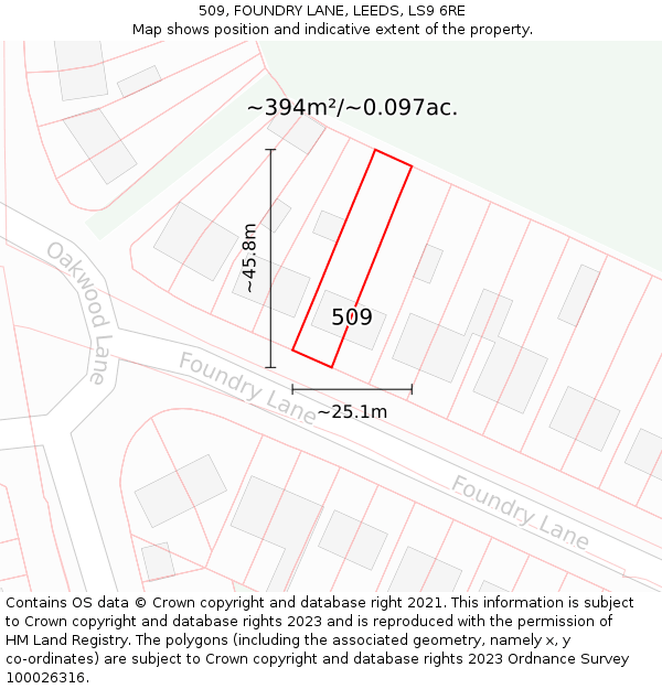 509, FOUNDRY LANE, LEEDS, LS9 6RE: Plot and title map