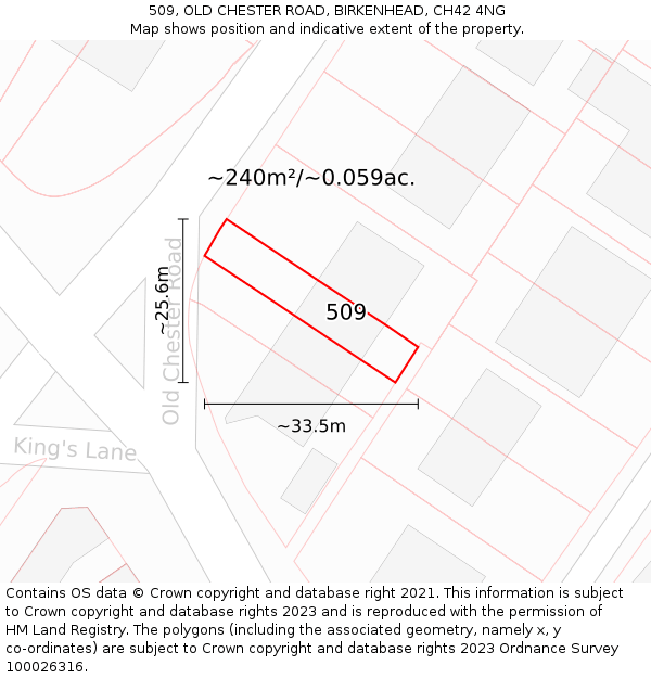 509, OLD CHESTER ROAD, BIRKENHEAD, CH42 4NG: Plot and title map