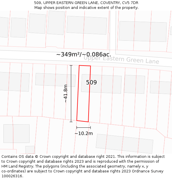 509, UPPER EASTERN GREEN LANE, COVENTRY, CV5 7DR: Plot and title map