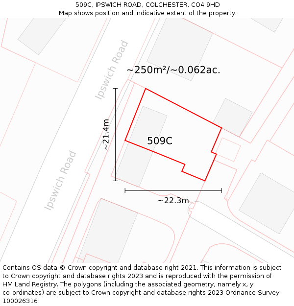 509C, IPSWICH ROAD, COLCHESTER, CO4 9HD: Plot and title map