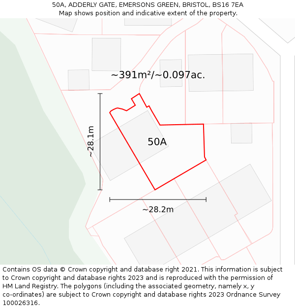 50A, ADDERLY GATE, EMERSONS GREEN, BRISTOL, BS16 7EA: Plot and title map