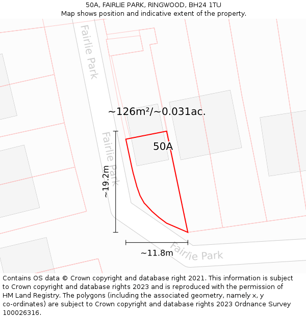 50A, FAIRLIE PARK, RINGWOOD, BH24 1TU: Plot and title map