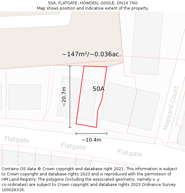 50A, FLATGATE, HOWDEN, GOOLE, DN14 7AG: Plot and title map