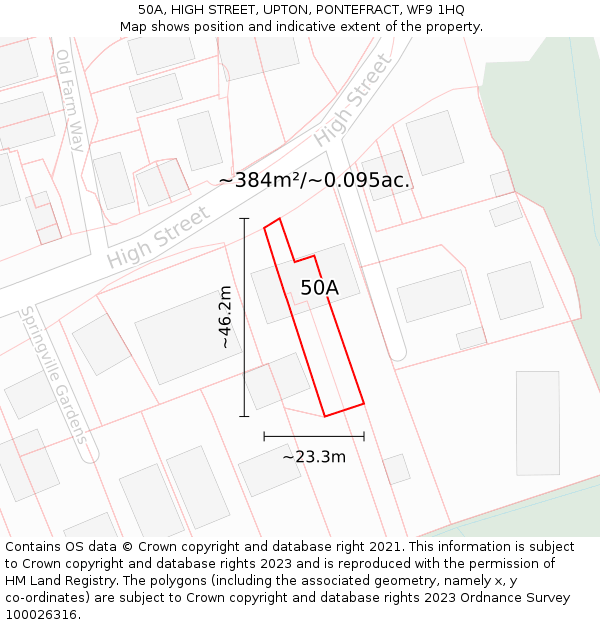 50A, HIGH STREET, UPTON, PONTEFRACT, WF9 1HQ: Plot and title map