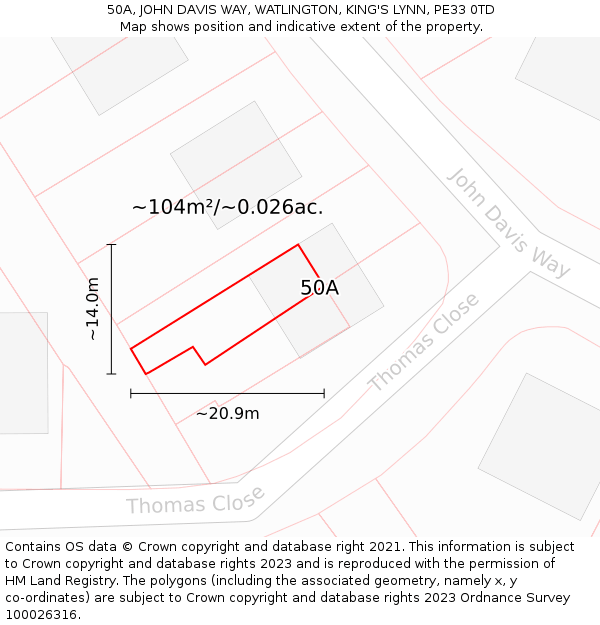50A, JOHN DAVIS WAY, WATLINGTON, KING'S LYNN, PE33 0TD: Plot and title map