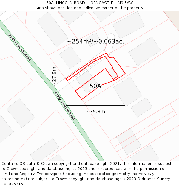 50A, LINCOLN ROAD, HORNCASTLE, LN9 5AW: Plot and title map
