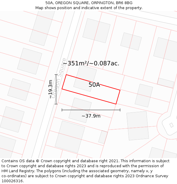 50A, OREGON SQUARE, ORPINGTON, BR6 8BG: Plot and title map