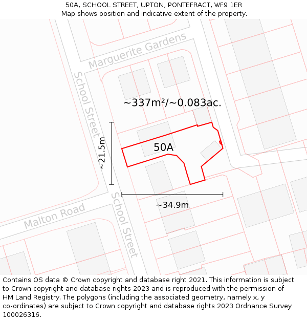 50A, SCHOOL STREET, UPTON, PONTEFRACT, WF9 1ER: Plot and title map