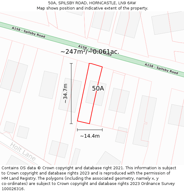 50A, SPILSBY ROAD, HORNCASTLE, LN9 6AW: Plot and title map