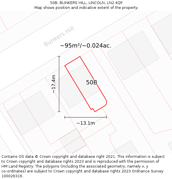 50B, BUNKERS HILL, LINCOLN, LN2 4QP: Plot and title map