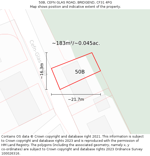 50B, CEFN GLAS ROAD, BRIDGEND, CF31 4PG: Plot and title map