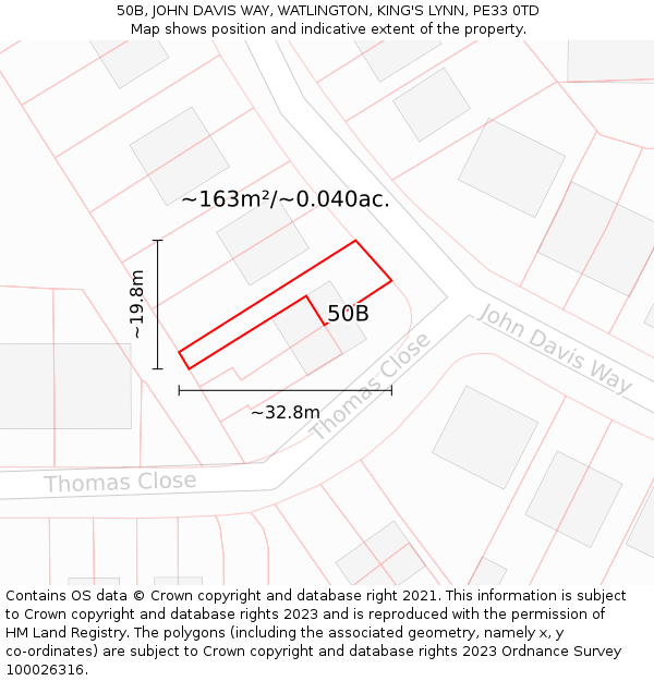 50B, JOHN DAVIS WAY, WATLINGTON, KING'S LYNN, PE33 0TD: Plot and title map