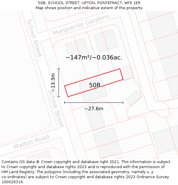 50B, SCHOOL STREET, UPTON, PONTEFRACT, WF9 1ER: Plot and title map