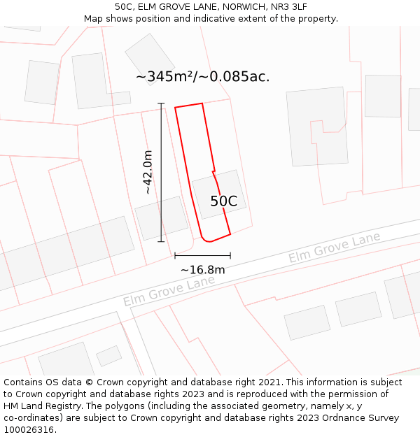 50C, ELM GROVE LANE, NORWICH, NR3 3LF: Plot and title map