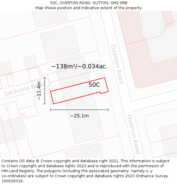 50C, OVERTON ROAD, SUTTON, SM2 6RB: Plot and title map