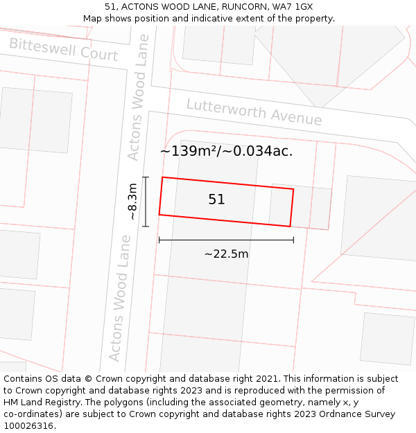51, ACTONS WOOD LANE, RUNCORN, WA7 1GX: Plot and title map