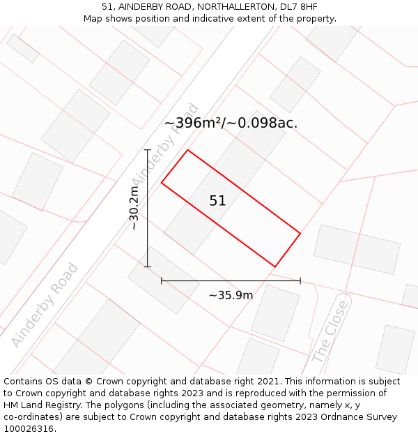 51, AINDERBY ROAD, NORTHALLERTON, DL7 8HF: Plot and title map