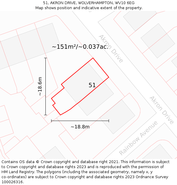 51, AKRON DRIVE, WOLVERHAMPTON, WV10 6EG: Plot and title map