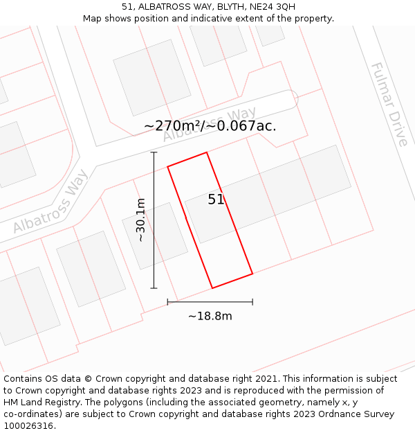 51, ALBATROSS WAY, BLYTH, NE24 3QH: Plot and title map