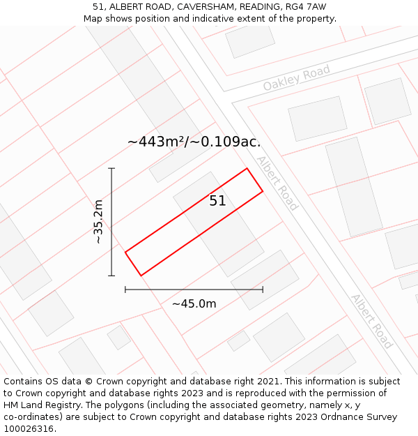 51, ALBERT ROAD, CAVERSHAM, READING, RG4 7AW: Plot and title map