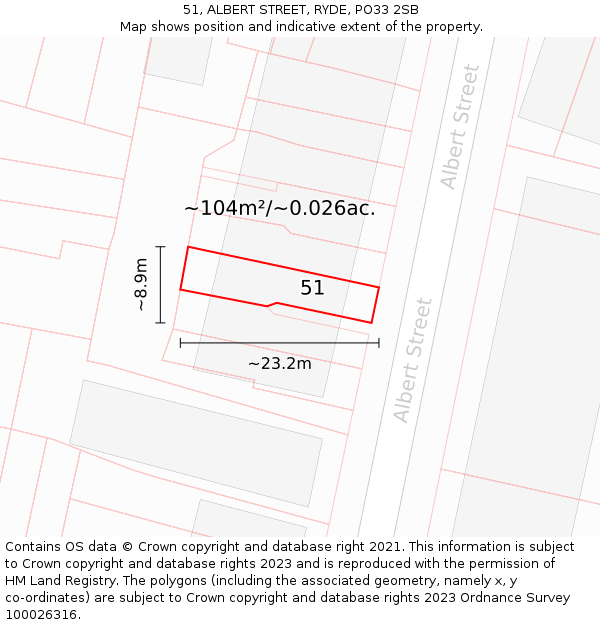 51, ALBERT STREET, RYDE, PO33 2SB: Plot and title map