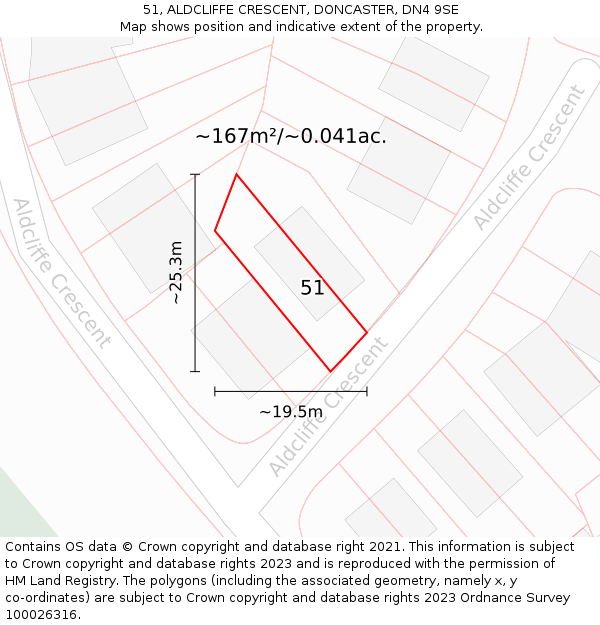 51, ALDCLIFFE CRESCENT, DONCASTER, DN4 9SE: Plot and title map