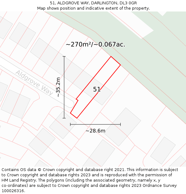 51, ALDGROVE WAY, DARLINGTON, DL3 0GR: Plot and title map