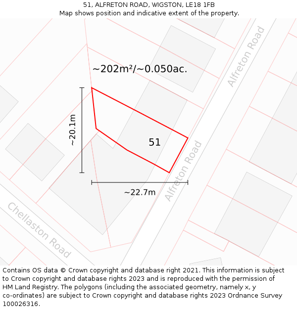 51, ALFRETON ROAD, WIGSTON, LE18 1FB: Plot and title map