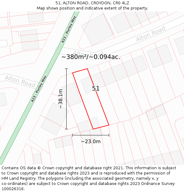 51, ALTON ROAD, CROYDON, CR0 4LZ: Plot and title map