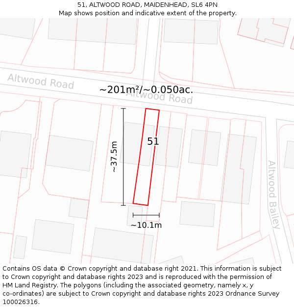 51, ALTWOOD ROAD, MAIDENHEAD, SL6 4PN: Plot and title map